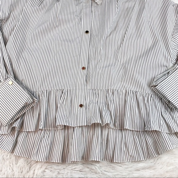 Brøgger striped ruffle hem Button-Up Top long sleeve dropped shoulder - Picture 5 of 12
